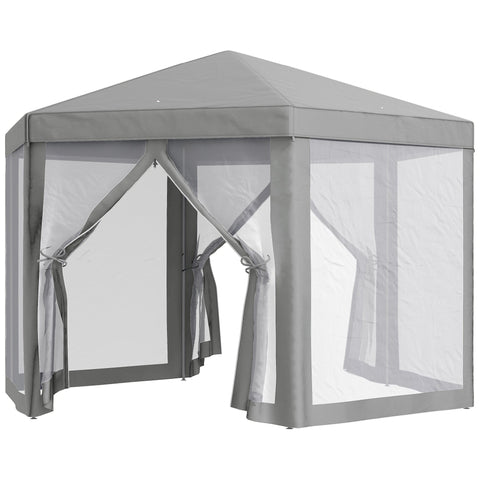 Rootz Reception Tent Arbor - Barnum - Hexagonal Tonnele - Mosquito Net - Metal/Polyester Gray - 1.96m x 1.99m x 2.52m