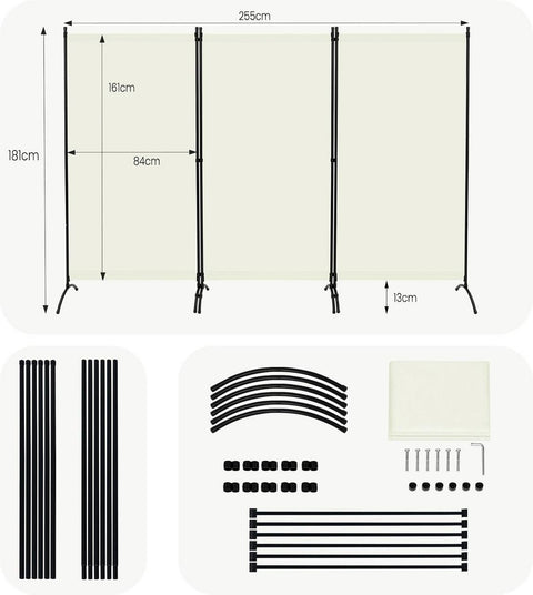 Rootz Privacy Screen Room Divider - Outdoor Screen - Privacy Partition - Weatherproof Material - 255cm x 181cm - Dark Gray & Cream
