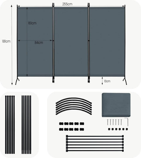 Rootz Room Divider Screen - Privacy Partition - Folding Privacy Screen - 160g/m² Polyester - 255cm x 181cm - Indoor/Outdoor Use