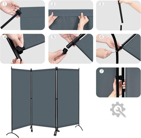 Rootz Room Divider Screen - Privacy Partition - Folding Privacy Screen - 160g/m² Polyester - 255cm x 181cm - Indoor/Outdoor Use