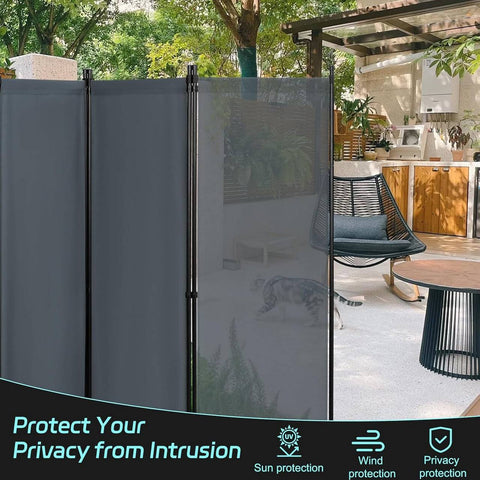 Rootz Room Divider Screen - Privacy Partition - Folding Privacy Screen - PA Coated Fabric - 224cm x 181cm - Weatherproof - Outdoor Privacy Screen