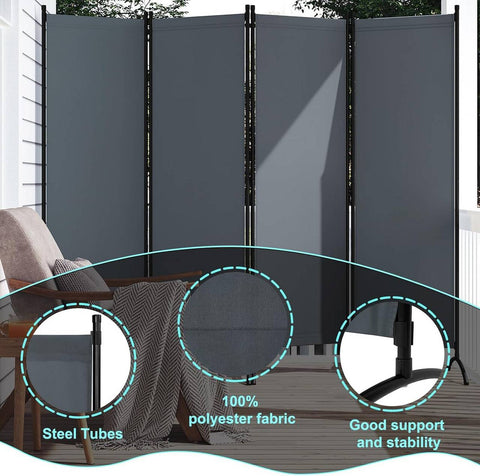 Rootz Room Divider Screen - Privacy Partition - Folding Privacy Screen - PA Coated Fabric - 224cm x 181cm - Weatherproof - Outdoor Privacy Screen