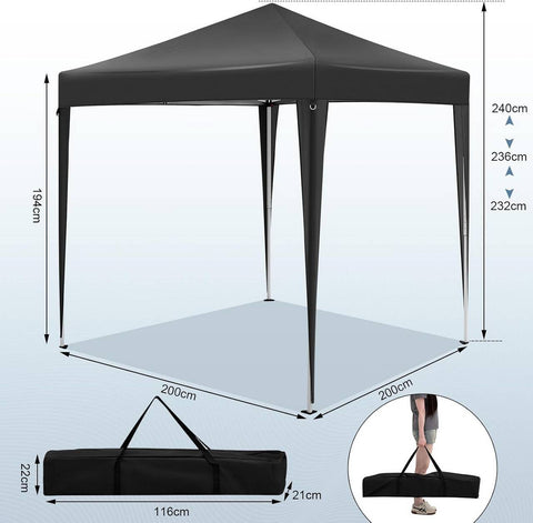 Rootz Garden Gazebo - Outdoor Canopy - Sun Shelter - UV Protection - 2m x 2m x 2.4m - Metal Frame - 210D Oxford Fabric