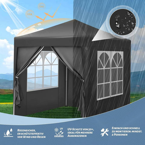 Rootz Garden Gazebo - Outdoor Canopy - Sun Shelter - UV Protection - 2m x 2m x 2.4m - Metal Frame - 210D Oxford Fabric