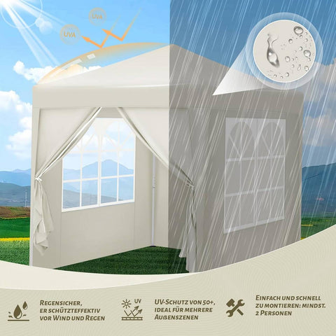 Rootz Outdoor Gazebo - Garden Canopy - Sun Shelter - Rustproof - UV Protection - 2m x 2m x 2.4m