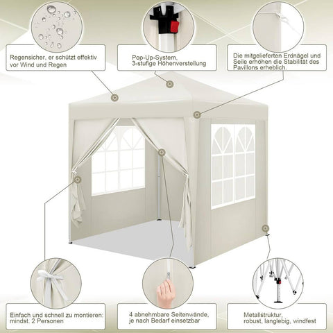Rootz Outdoor Gazebo - Garden Canopy - Sun Shelter - Rustproof - UV Protection - 2m x 2m x 2.4m