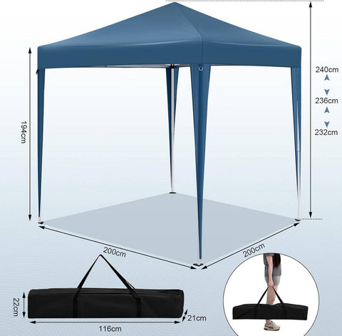 Rootz Garden Gazebo - Outdoor Pavilion - Barbecue Tent - UV Protection - 2x2m - 210D Oxford Fabric - Metal Frame - Adjustable Height - 2.32/2.36/2.4m