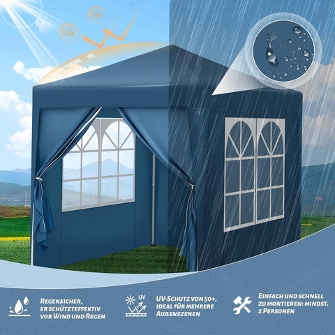 Rootz Garden Gazebo - Outdoor Pavilion - Barbecue Tent - UV Protection - 2x2m - 210D Oxford Fabric - Metal Frame - Adjustable Height - 2.32/2.36/2.4m