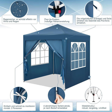 Rootz Garden Gazebo - Outdoor Pavilion - Barbecue Tent - UV Protection - 2x2m - 210D Oxford Fabric - Metal Frame - Adjustable Height - 2.32/2.36/2.4m