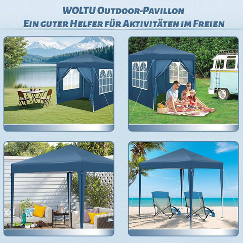 Rootz Garden Gazebo - Outdoor Pavilion - Barbecue Tent - UV Protection - 2x2m - 210D Oxford Fabric - Metal Frame - Adjustable Height - 2.32/2.36/2.4m