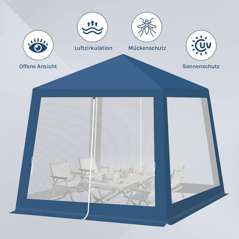 Rootz 3x3m Pavilion Party Tent - Event Canopy - Outdoor Gazebo - UV Protection - Metal Frame - Blue, 300 x 250 x 300 cm
