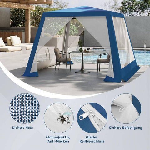 Rootz 3x3m Pavilion Party Tent - Event Canopy - Outdoor Gazebo - UV Protection - Metal Frame - Blue, 300 x 250 x 300 cm