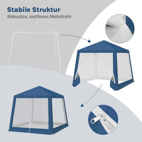 Rootz 3x3m Pavilion Party Tent - Event Canopy - Outdoor Gazebo - UV Protection - Metal Frame - Blue, 300 x 250 x 300 cm
