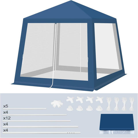 Rootz 3x3m Pavilion Party Tent - Event Canopy - Outdoor Gazebo - UV Protection - Metal Frame - Blue, 300 x 250 x 300 cm