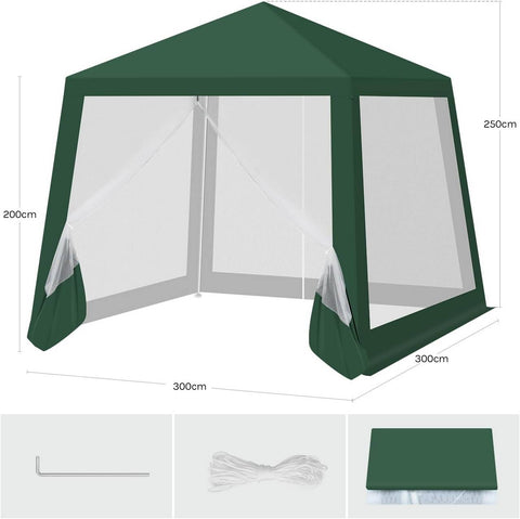 Rootz Pavilion Party Tent - Gazebo - Outdoor Canopy - UV Protection - 300 x 250 x 300 cm - Green - Mosquito Net - Sturdy Metal Frame
