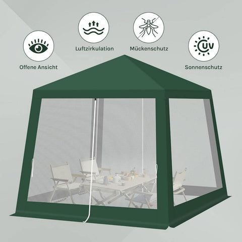 Rootz Pavilion Party Tent - Gazebo - Outdoor Canopy - UV Protection - 300 x 250 x 300 cm - Green - Mosquito Net - Sturdy Metal Frame