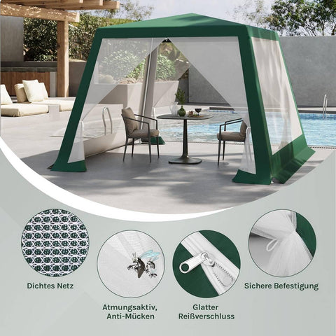 Rootz Pavilion Party Tent - Gazebo - Outdoor Canopy - UV Protection - 300 x 250 x 300 cm - Green - Mosquito Net - Sturdy Metal Frame