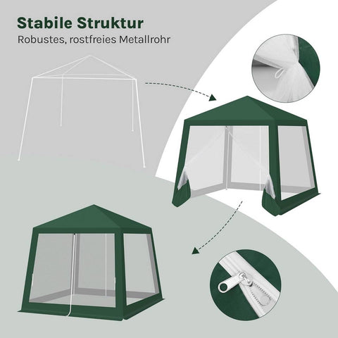 Rootz Pavilion Party Tent - Gazebo - Outdoor Canopy - UV Protection - 300 x 250 x 300 cm - Green - Mosquito Net - Sturdy Metal Frame