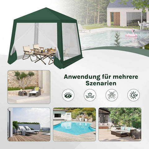 Rootz Pavilion Party Tent - Gazebo - Outdoor Canopy - UV Protection - 300 x 250 x 300 cm - Green - Mosquito Net - Sturdy Metal Frame