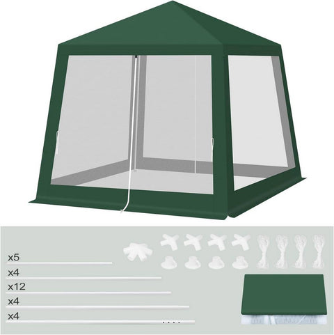 Rootz Pavilion Party Tent - Gazebo - Outdoor Canopy - UV Protection - 300 x 250 x 300 cm - Green - Mosquito Net - Sturdy Metal Frame