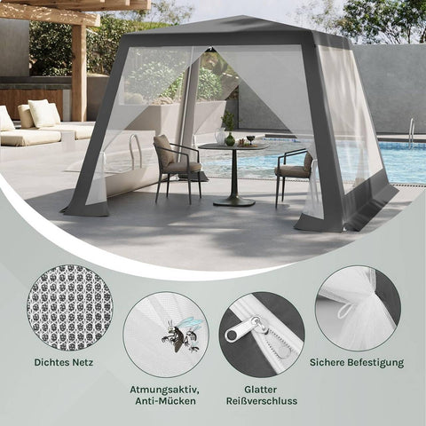 Rootz Pavilion Party Tent - Gazebo - Event Shelter - UV Protection - 3x3 m - Metal Frame - Grey
