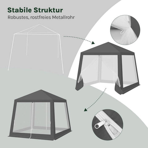 Rootz Pavilion Party Tent - Gazebo - Event Shelter - UV Protection - 3x3 m - Metal Frame - Grey