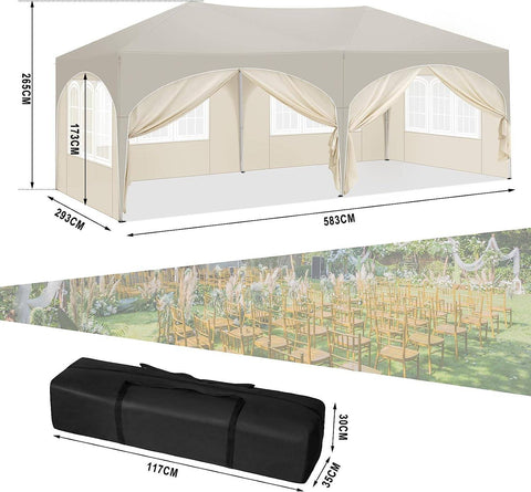Rootz Garden Gazebo 3x6m - Outdoor Canopy - Pop Up Tent - UV Protection - Water Repellent - 250-254-258cm - Complete Accessories