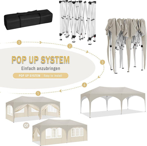 Rootz Garden Gazebo 3x6m - Outdoor Canopy - Pop Up Tent - UV Protection - Water Repellent - 250-254-258cm - Complete Accessories