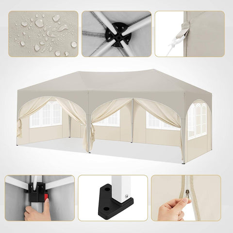 Rootz Garden Gazebo 3x6m - Outdoor Canopy - Pop Up Tent - UV Protection - Water Repellent - 250-254-258cm - Complete Accessories