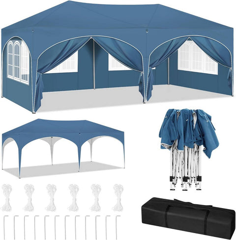Rootz Gazebo 3x6m Blue – Party Tent, Outdoor Canopy, Event Shelter – UV 50+ Protection, Water-Repellent, Height Adjustable (250-258cm)