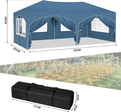 Rootz Gazebo 3x6m Blue – Party Tent, Outdoor Canopy, Event Shelter – UV 50+ Protection, Water-Repellent, Height Adjustable (250-258cm)