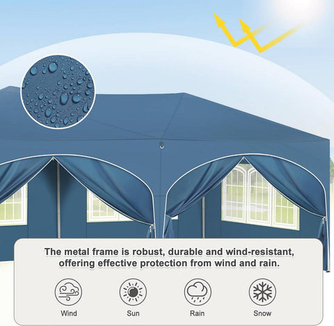 Rootz Gazebo 3x6m Blue – Party Tent, Outdoor Canopy, Event Shelter – UV 50+ Protection, Water-Repellent, Height Adjustable (250-258cm)
