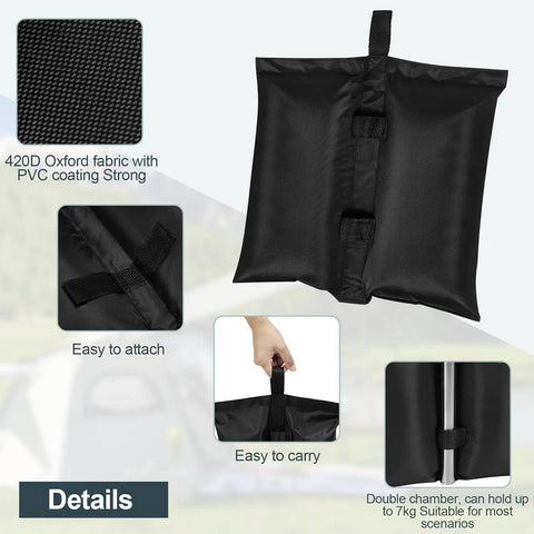 Rootz Sandbag Set - 4 Double Chamber Weight Bags - 300GSM Oxford Fabric - Waterproof - Easy Fixing - Versatile Use - 37cm x 41.5cm - Black