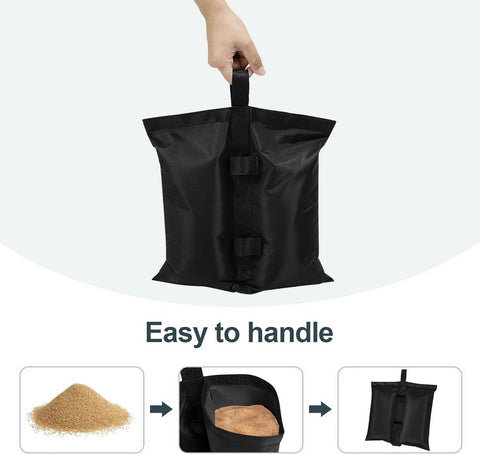 Rootz Sandbag Set - 4 Double Chamber Weight Bags - 300GSM Oxford Fabric - Waterproof - Easy Fixing - Versatile Use - 37cm x 41.5cm - Black