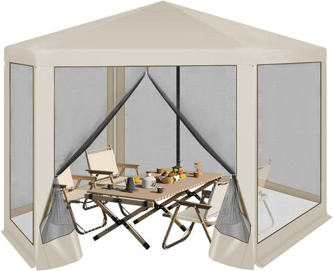Rootz Garden Pavilion - Outdoor Gazebo - Party Tent - UV Protection - 3.8x3.3 m - Mosquito Net - Brown