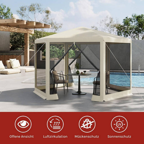 Rootz Garden Pavilion - Outdoor Gazebo - Party Tent - UV Protection - 3.8x3.3 m - Mosquito Net - Brown