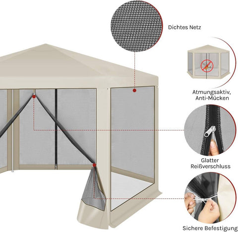 Rootz Garden Pavilion - Outdoor Gazebo - Party Tent - UV Protection - 3.8x3.3 m - Mosquito Net - Brown