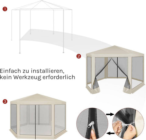 Rootz Garden Pavilion - Outdoor Gazebo - Party Tent - UV Protection - 3.8x3.3 m - Mosquito Net - Brown