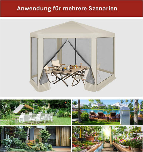 Rootz Garden Pavilion - Outdoor Gazebo - Party Tent - UV Protection - 3.8x3.3 m - Mosquito Net - Brown