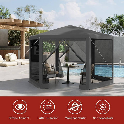 Rootz Pavilion Tent - Gazebo - Party Tent - UV Protection - 3.8x3.3m - Metal Frame -  Grey - 380x250x328cm