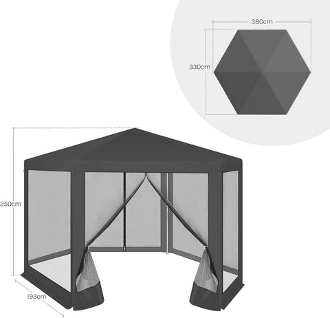 Rootz Pavilion Tent - Gazebo - Party Tent - UV Protection - 3.8x3.3m - Metal Frame -  Grey - 380x250x328cm