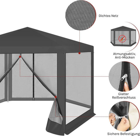Rootz Pavilion Tent - Gazebo - Party Tent - UV Protection - 3.8x3.3m - Metal Frame -  Grey - 380x250x328cm