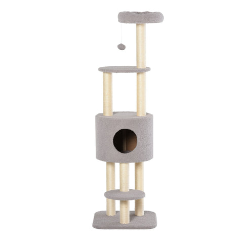 Rootz Cat Scratching Post with Cave - Sisal Tree - Feline Playground - Protects Furniture - 45x40x148cm
