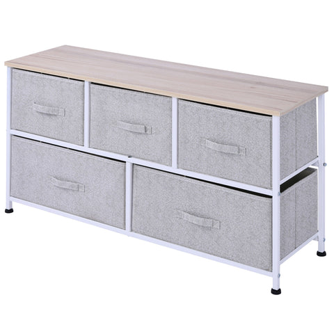 Rootz Chest of Drawers - Storage Furniture - 5 Drawer Dresser - Space-Saving - 100 x 30 x 54 cm - Steel Frame -   Grey Wood Finish