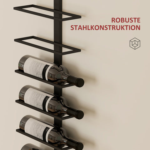 Rootz Wine Rack - Wall Shelf - Bottle Holder - Space-Saving - 27cm x 10cm x 116cm - 10 Bottle Capacity - Black Metal Construction