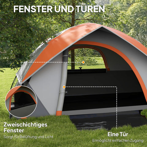 Rootz 2-Person Dome Tent - Family Tent - Waterproof Shelter - Safer Camping - 210cm x 140cm x 110cm - Gray + Rust Red