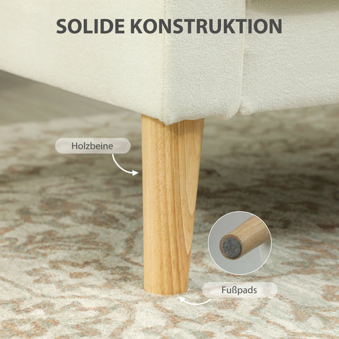 Rootz Upholstery Armchair - Lounge Chair - Velvet Recliner - Comfort Design - 76cm x 79cm x 82cm - White - Rubber Wood Legs