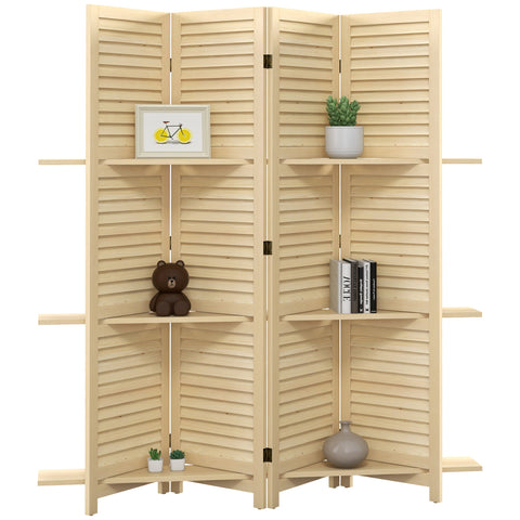 Rootz Interior Screen Room Divider - Partition - Space Separator - 3 Shelves - Paulownia Wood - 160L x 170H cm