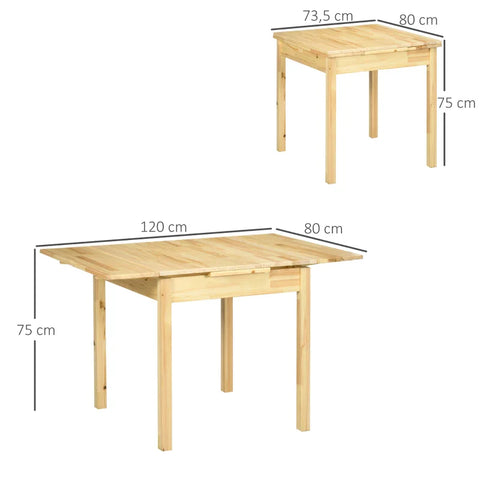 Rootz Dining Table - Made Of Solid Wood - Folding Table - Extendable - Natural - 120cm x 80cm x 75cm
