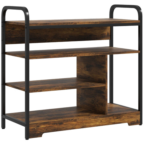 Rootz Industrial Shoe Rack - 4 Tier Shoe Stand - Wood Grain & Black Frame - Open Design - Holds 11 Pairs - Sturdy Steel Frame - 70cm x 30cm x 65cm